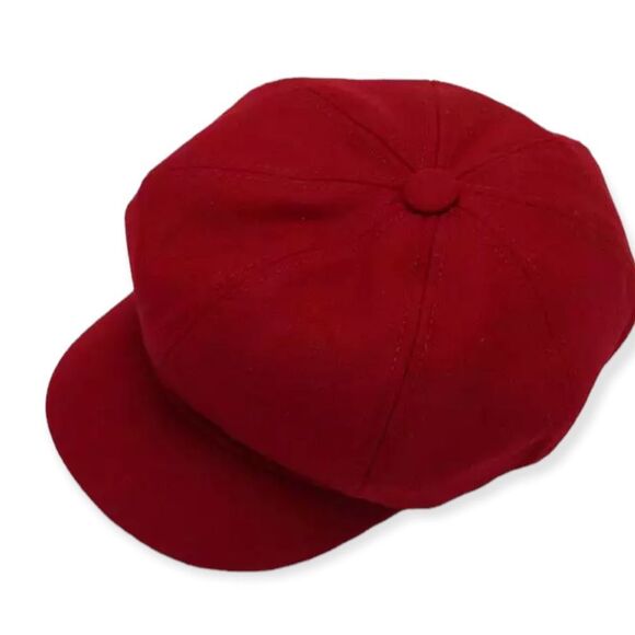 Burgundy Red Curved Visor Brim Cabbie Newsboy Hat - Picture 2 of 4